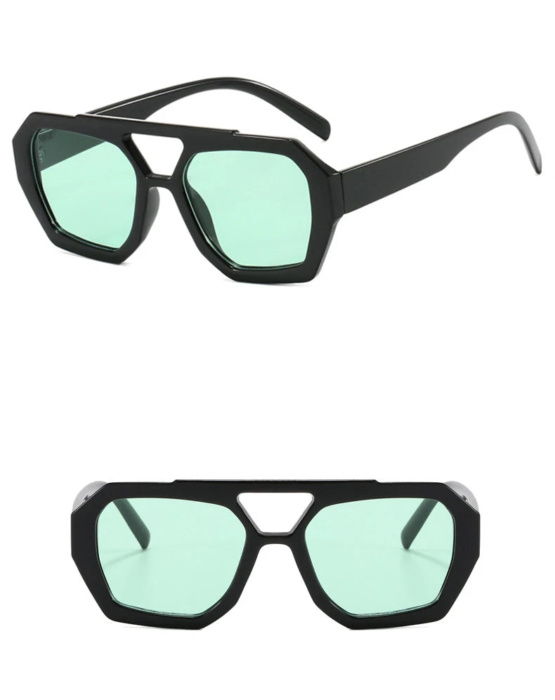 Vintage Square Sunglasses for Women Men Thick Frame Double Bridge Glasses Female Fashion Chic Polygon Sunglasses Leopard Blue Festival Outfits | Techno Shirts | Rave Clothing