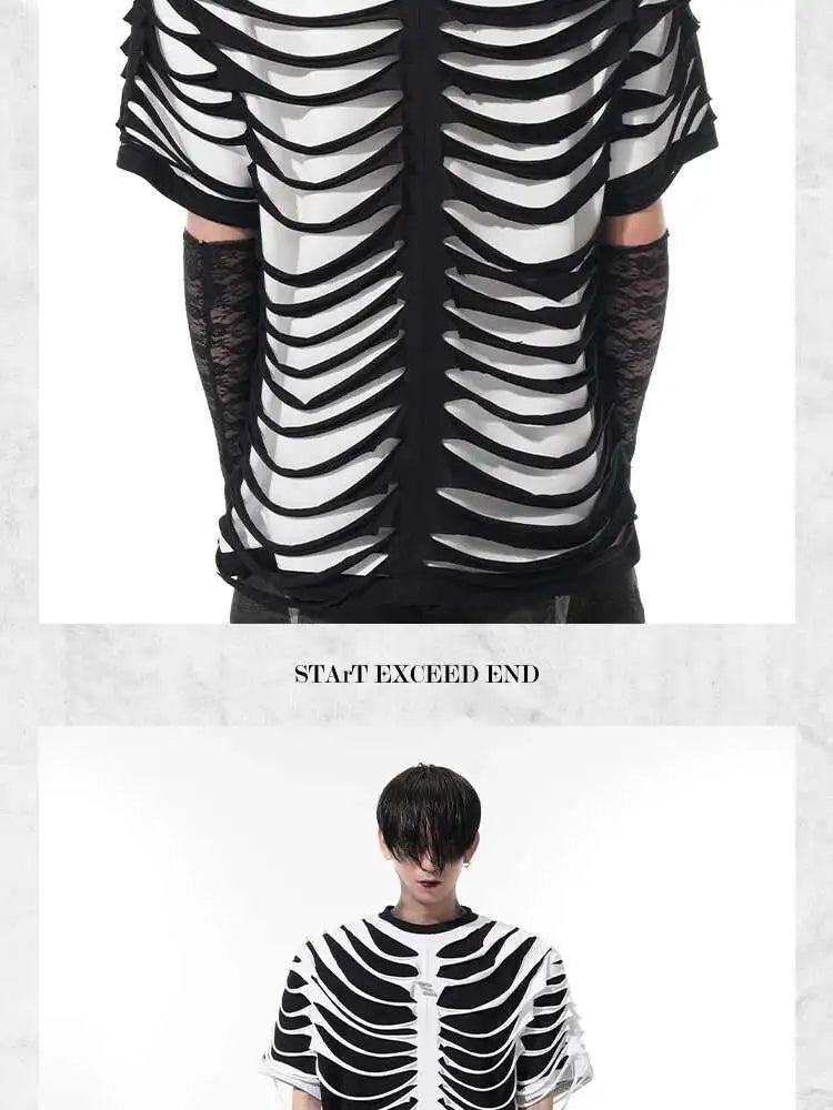 LUZHEN 2025 Summer New Original Personalized Hollow Out Patchwork Design Fake Two Piece T-shirts Men High Street Tops JY1125 Festival Outfits | Techno Shirts | Rave Clothing