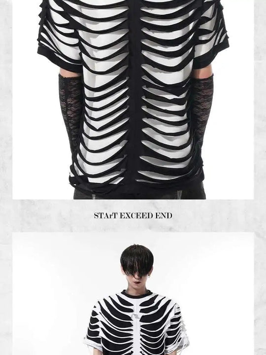 LUZHEN 2025 Summer New Original Personalized Hollow Out Patchwork Design Fake Two Piece T-shirts Men High Street Tops JY1125 Festival Outfits | Techno Shirts | Rave Clothing