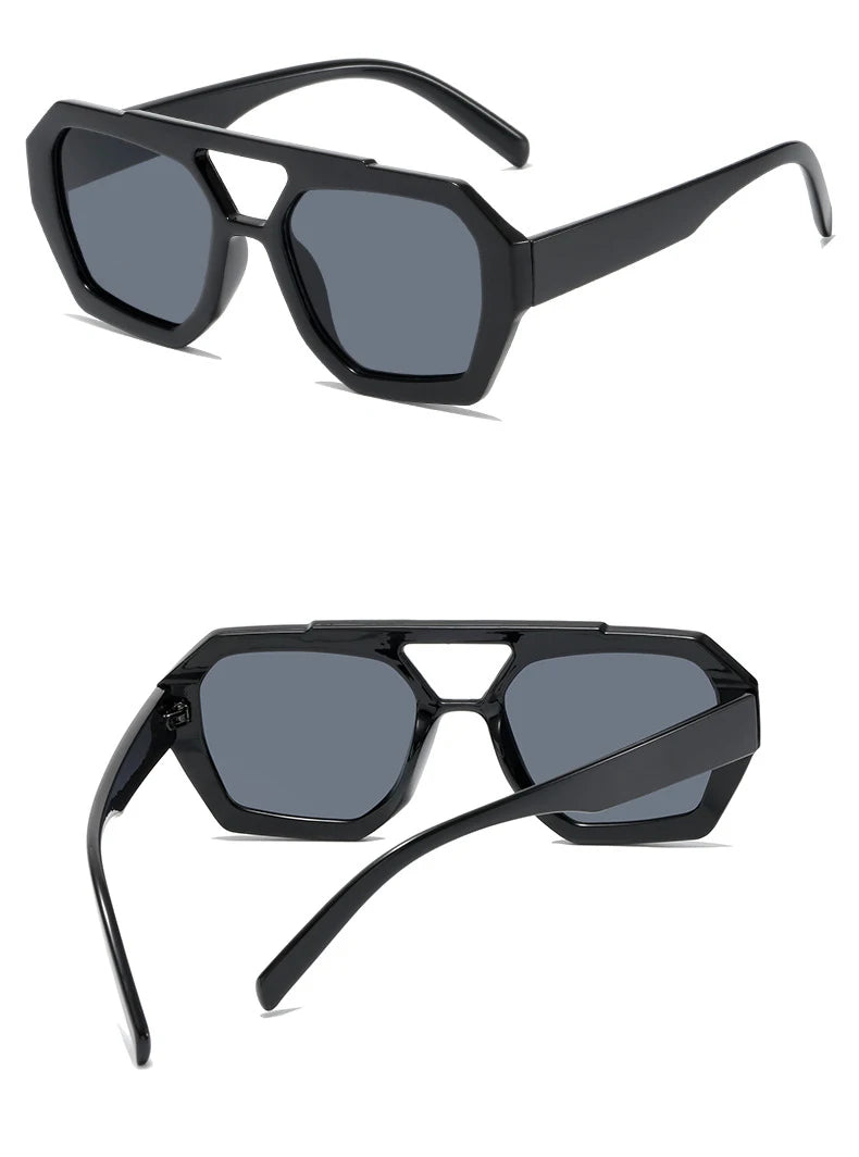 Vintage Square Sunglasses for Women Men Thick Frame Double Bridge Glasses Female Fashion Chic Polygon Sunglasses Leopard Blue Festival Outfits | Techno Shirts | Rave Clothing