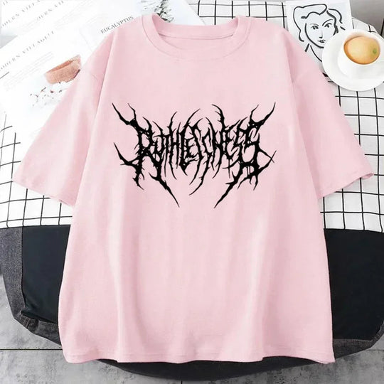 Frauen T Shirt Sommer Punk Stil Y2K Druck Vintage Oansatz T-shirt Kühlen Kurzarm Straße T-Shirt Weiche Atmungsaktive T Kleidung Festival Outfits | Techno Shirts | Rave Clothing