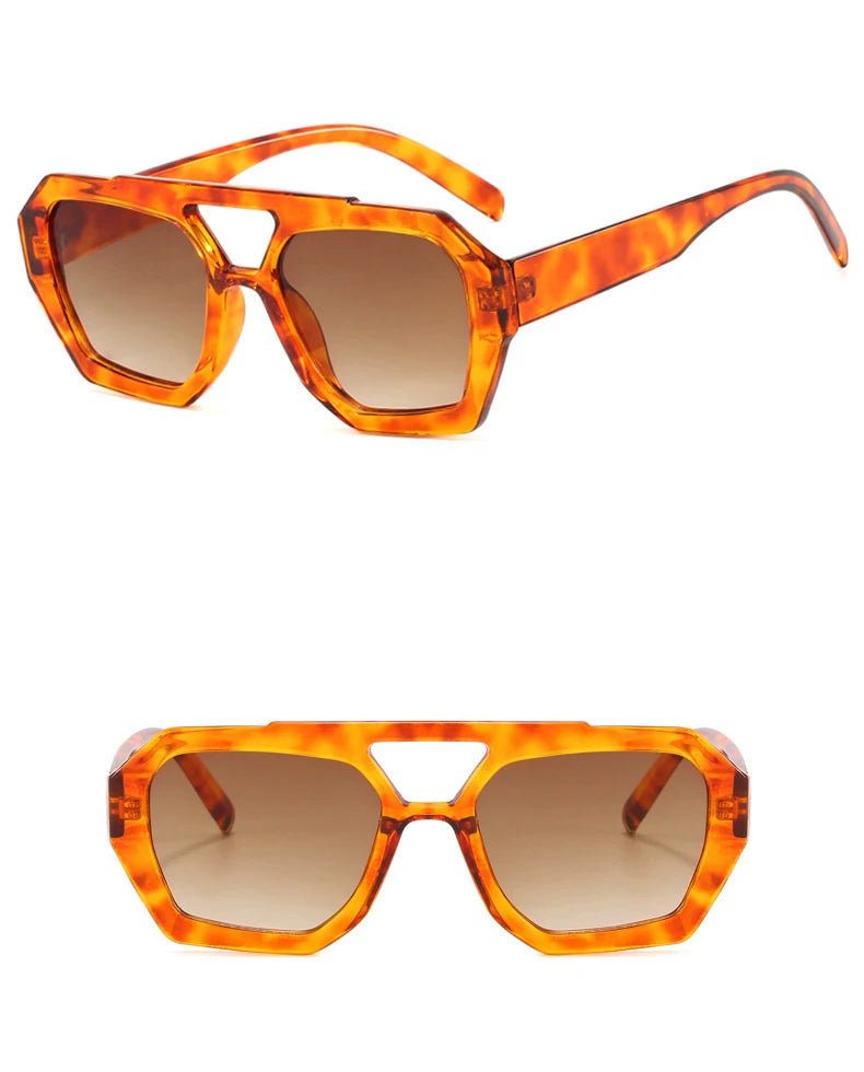 Vintage Square Sunglasses for Women Men Thick Frame Double Bridge Glasses Female Fashion Chic Polygon Sunglasses Leopard Blue Festival Outfits | Techno Shirts | Rave Clothing