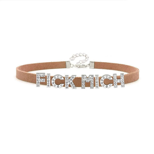 Sexy Rhinestone Letters FICK MICH Collar Choker Necklace Men Women Goth Harajuku DDLG Customized Chocker Cosplay Jewelry Gift Festival Outfits | Techno Shirts | Rave Clothing