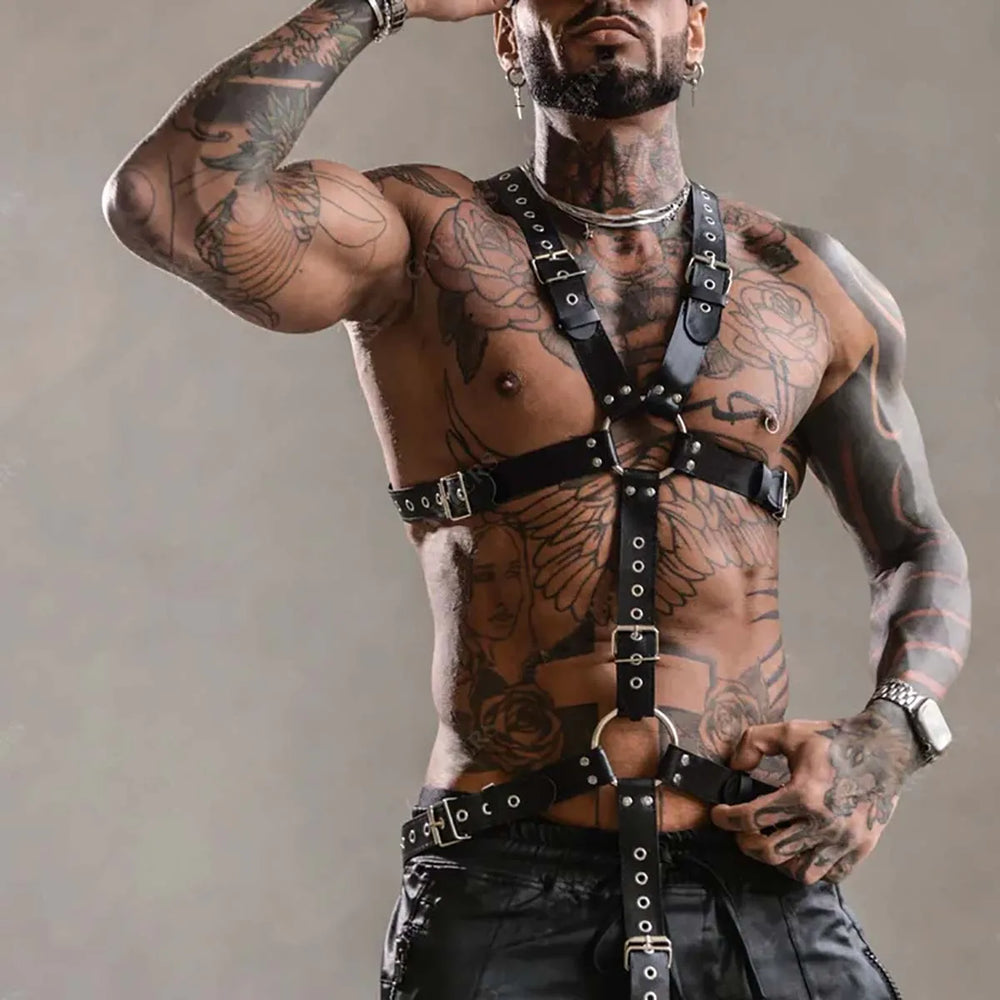 Men Sexy Leather Vest Bondage Lingerie Gay Harness Adjustable Body Chest Harness Full Body Bdsm Strap Belt Exotic Accessories Festival Outfits | Techno Shirts | Rave Clothing