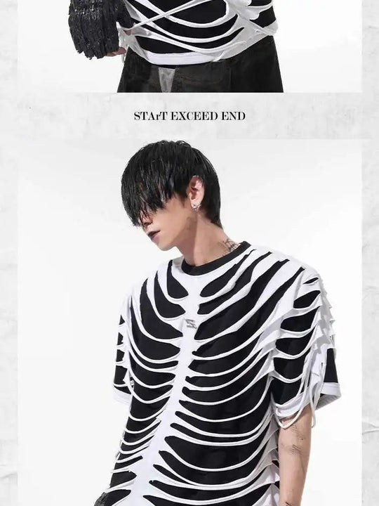 LUZHEN 2025 Summer New Original Personalized Hollow Out Patchwork Design Fake Two Piece T-shirts Men High Street Tops JY1125 Festival Outfits | Techno Shirts | Rave Clothing