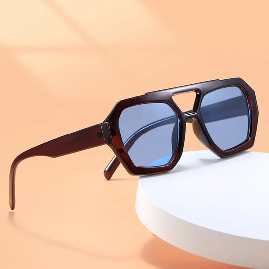 Vintage Square Sunglasses for Women Men Thick Frame Double Bridge Glasses Female Fashion Chic Polygon Sunglasses Leopard Blue Festival Outfits | Techno Shirts | Rave Clothing