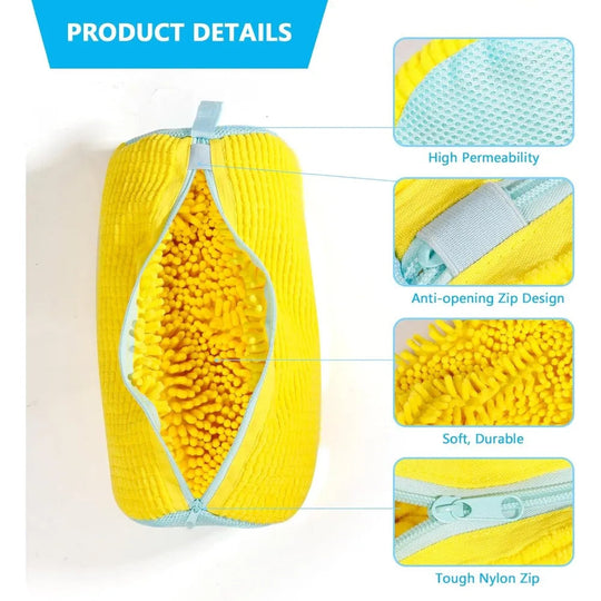 Robust shoe washing machine bag for all types of shoes - yellow with blue zipper, ideal for sneakers and casual shoes, laundry bag Festival Outfits | Techno Shirts | Rave Clothing