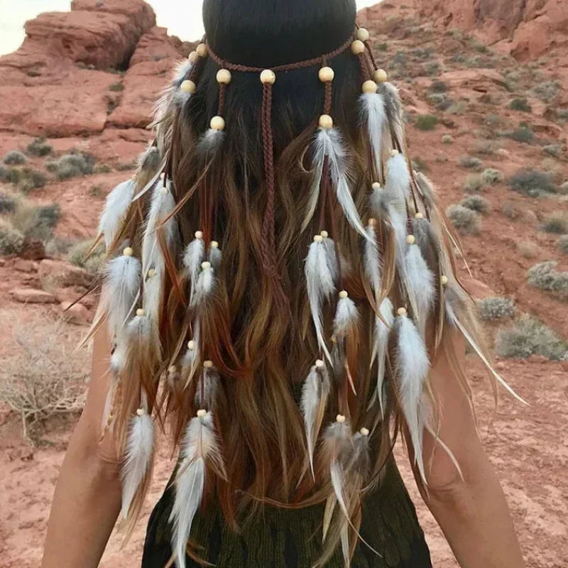 Böhmisches Feder-Haarband für Damen, festliche Maskerade, Karneval, Hippies, Kostüm, indischer Abschlussball, Zigeuner, lange Quaste, Haarschmuck Festival Outfits | Techno Shirts | Rave Clothing