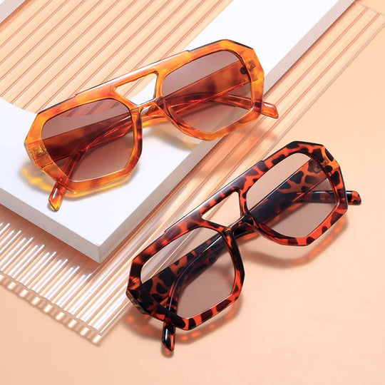 Vintage Square Sunglasses for Women Men Thick Frame Double Bridge Glasses Female Fashion Chic Polygon Sunglasses Leopard Blue Festival Outfits | Techno Shirts | Rave Clothing