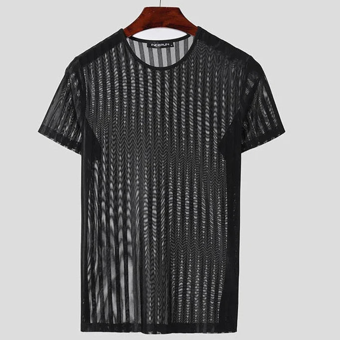 Kinky rave outfit striped mesh shirt festival outfits techno