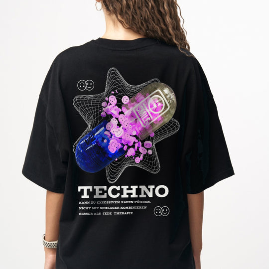 "TECHNO PILLE" Oversized Shirt (Backprint) Techno Tee back unisex