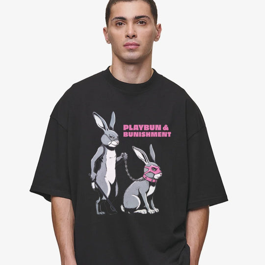 "Playbun & Bunishment" Kinky Party Oversized T-Shirt (front print)