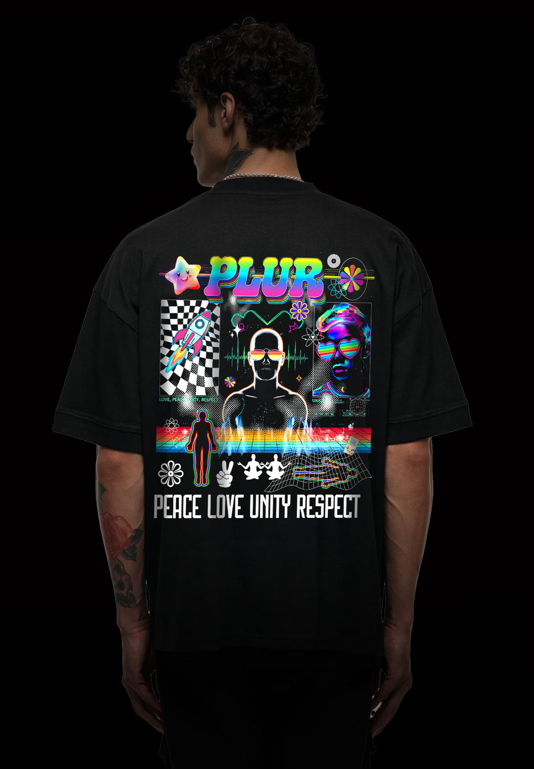90er PLUR Techno Shirt bunt schwarz