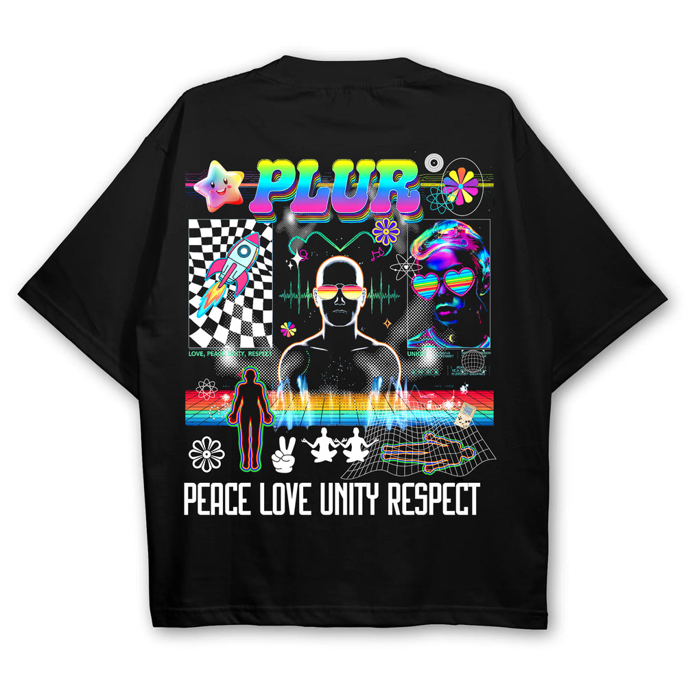 90er PLUR Techno Shirt bunt schwarz hinten