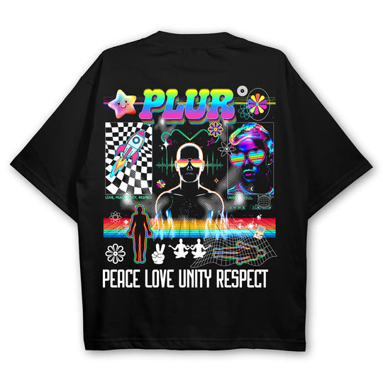 90er PLUR Techno Shirt bunt schwarz hinten
