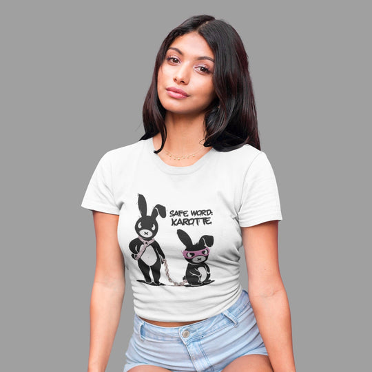 "Safe Word: Carrot" Ladies Cropped Tee (front print)
