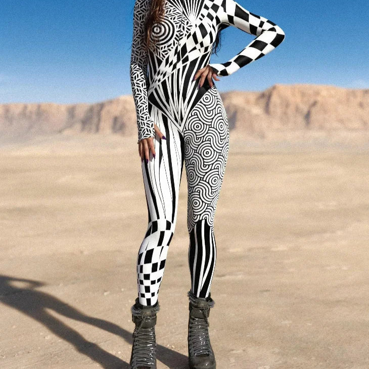 sexy festival outfit jumpsuit black white
