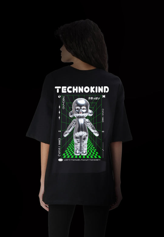 "Technokind" Oversize Techno Musik T-Shirt (Backprint)