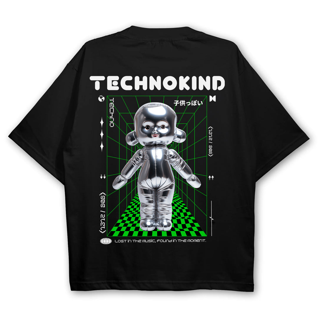 "Technokind" Oversize Techno Musik T-Shirt (Backprint)