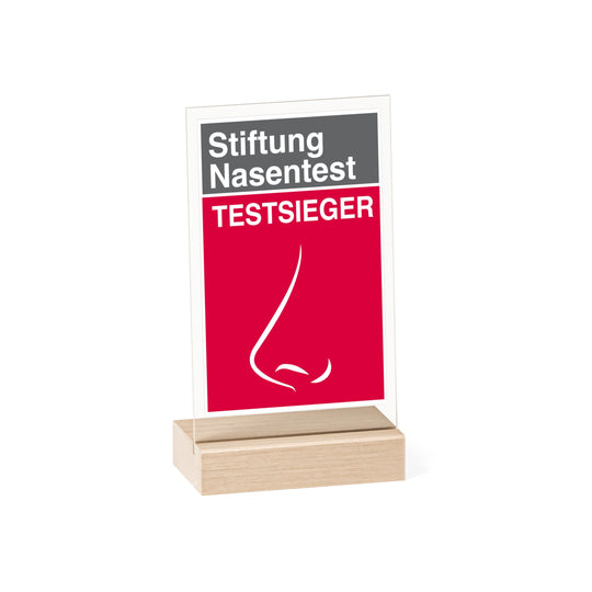 Stiftung Nasentest Acrylschild mit Holzständer - Ziehunterlage Printify