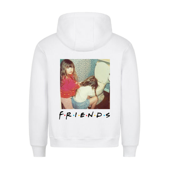 Weicher Hoodie mit Freundschafts-Motiv, perfekt für Techno, Rave und als BFF-Partnerlook.weiss