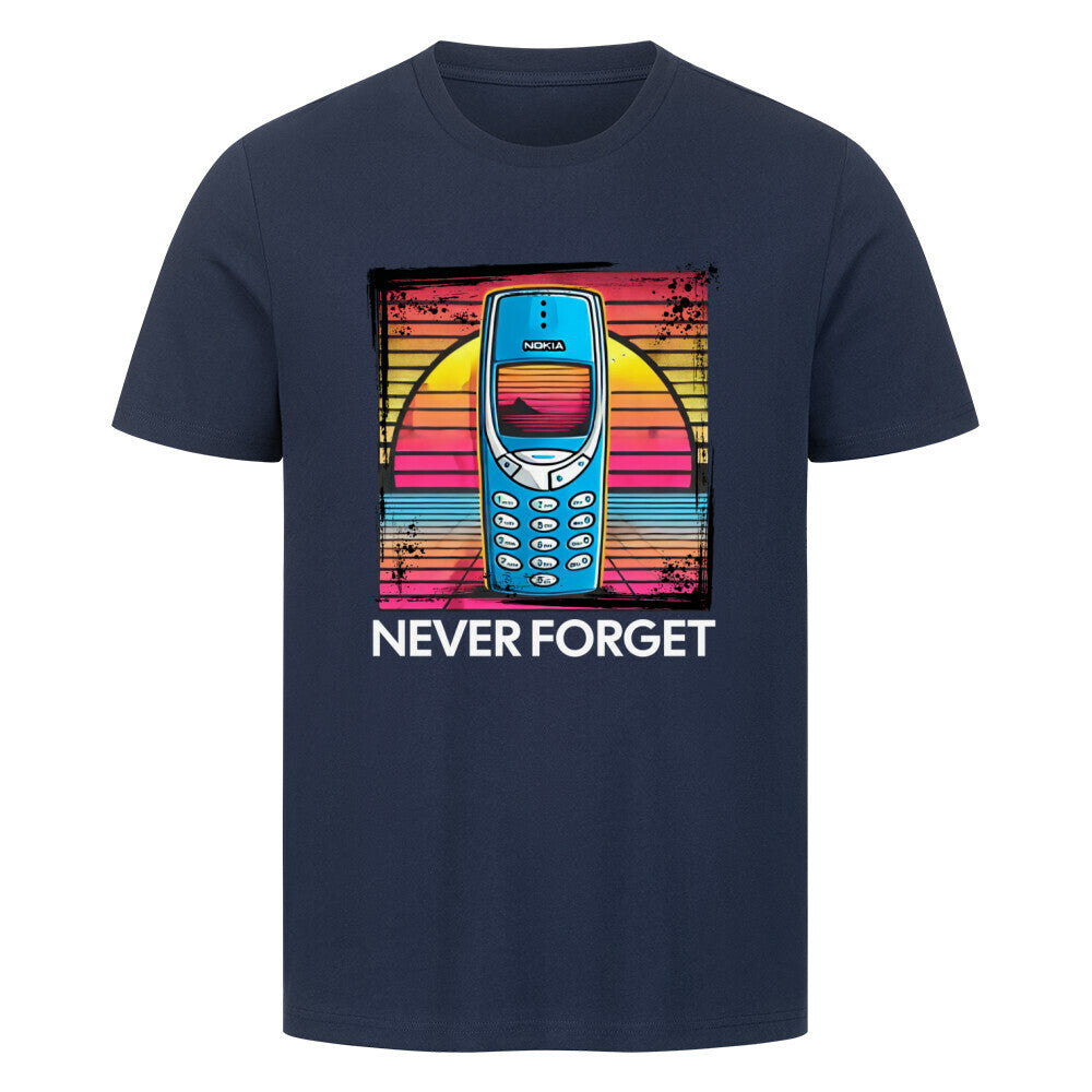 schwarzes tshirt-never forget mit retro aufdruck-festival party shirt maenner