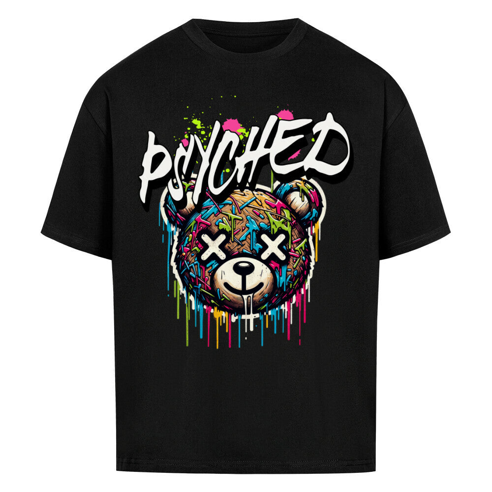  Graffiti Bear Streetwear T-Shirt "PSYCHED" - Buntes Design auf Schwarz