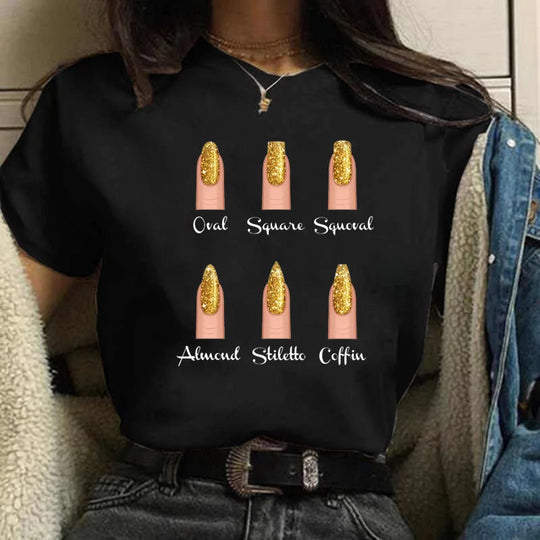 Frauen T Shirts Mode Frauen Cartoon Grafik Finger Nagel Nette Gedruckt Top T-shirt Weibliche T Shirt Damen Kleidung T-shirts Festival Outfits | Techno Shirts | Rave Clothing