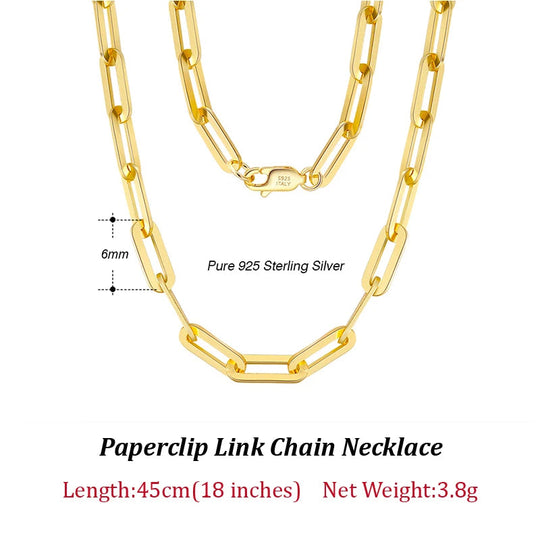 ORSA JEWELS 14K vergoldete echte 925er Sterlingsilber-Büroklammer-Halskette, 6/9,3/12 mm Gliederkette für Damen und Herren, Schmuck SC39 Festival Outfits | Techno Shirts | Rave Clothing