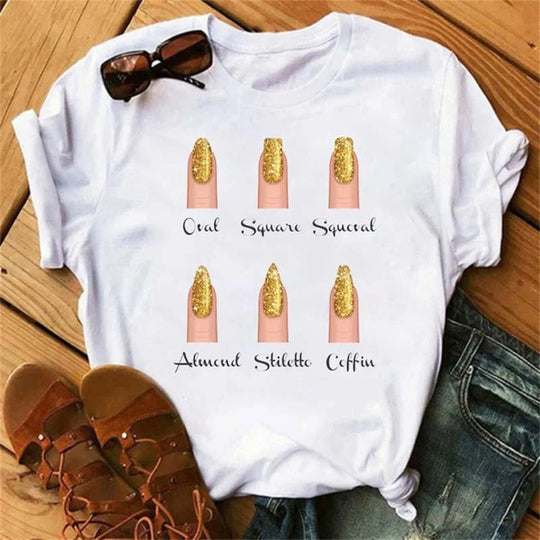 Frauen T Shirts Mode Frauen Cartoon Grafik Finger Nagel Nette Gedruckt Top T-shirt Weibliche T Shirt Damen Kleidung T-shirts Festival Outfits | Techno Shirts | Rave Clothing