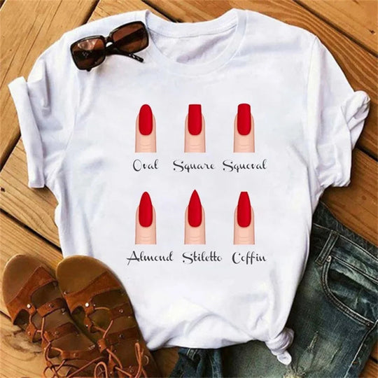 Frauen T Shirts Mode Frauen Cartoon Grafik Finger Nagel Nette Gedruckt Top T-shirt Weibliche T Shirt Damen Kleidung T-shirts Festival Outfits | Techno Shirts | Rave Clothing
