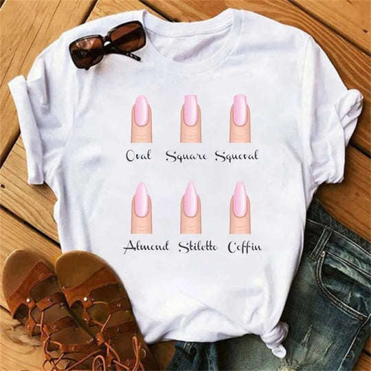 Frauen T Shirts Mode Frauen Cartoon Grafik Finger Nagel Nette Gedruckt Top T-shirt Weibliche T Shirt Damen Kleidung T-shirts Festival Outfits | Techno Shirts | Rave Clothing