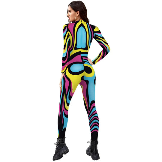 FCCEXIO Mehrfarben Druck Urlaub Partei Frauen Overalls Neue Mode Sexy Overall Tragen Cosplay Kostüm Catsuit Body FESTIVAL OUTFITS & STREETWEAR