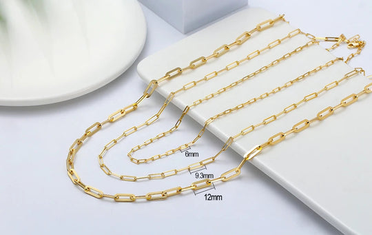 ORSA JEWELS 14K vergoldete echte 925er Sterlingsilber-Büroklammer-Halskette, 6/9,3/12 mm Gliederkette für Damen und Herren, Schmuck SC39 Festival Outfits | Techno Shirts | Rave Clothing