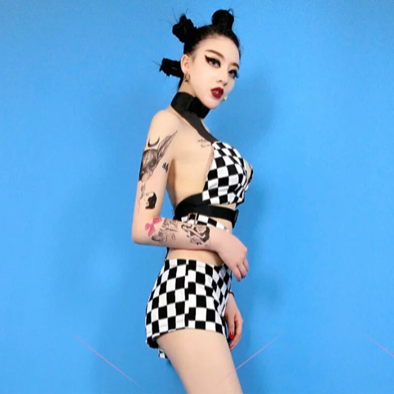 DS Kostüm Sängerin Dj Bar Nachtclub Rave Outfit Jazz Dance Kleidung Gitter Bh Shorts Frauen Pole Dance Tragen DNV13135 Festival Outfits | Techno Shirts | Rave Clothing