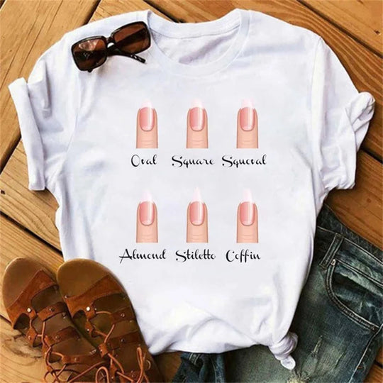 Frauen T Shirts Mode Frauen Cartoon Grafik Finger Nagel Nette Gedruckt Top T-shirt Weibliche T Shirt Damen Kleidung T-shirts Festival Outfits | Techno Shirts | Rave Clothing