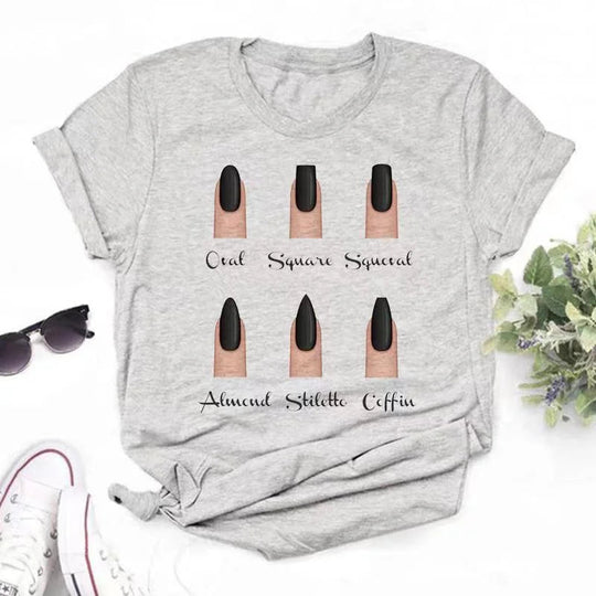 Frauen T Shirts Mode Frauen Cartoon Grafik Finger Nagel Nette Gedruckt Top T-shirt Weibliche T Shirt Damen Kleidung T-shirts Festival Outfits | Techno Shirts | Rave Clothing