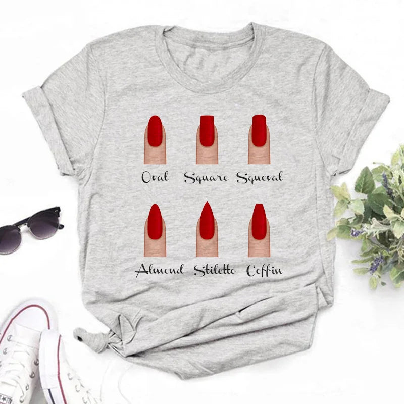 Frauen T Shirts Mode Frauen Cartoon Grafik Finger Nagel Nette Gedruckt Top T-shirt Weibliche T Shirt Damen Kleidung T-shirts Festival Outfits | Techno Shirts | Rave Clothing