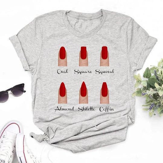 Frauen T Shirts Mode Frauen Cartoon Grafik Finger Nagel Nette Gedruckt Top T-shirt Weibliche T Shirt Damen Kleidung T-shirts Festival Outfits | Techno Shirts | Rave Clothing