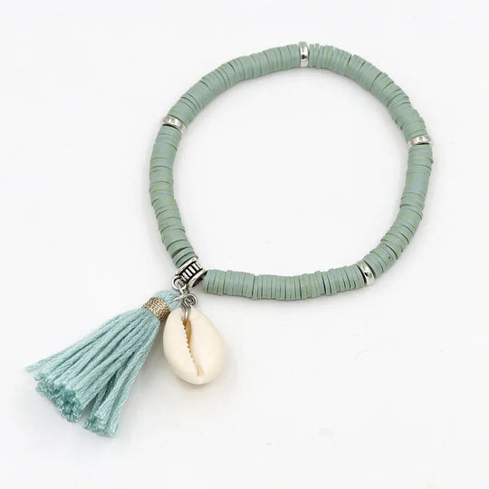 Handgemachte Schmuck Boho Armbänder für Frauen Mode Bunte Polymer Clay Perlen Shell Quaste Armband Geschenke für Weibliche Mädchen Festival Outfits | Techno Shirts | Rave Clothing