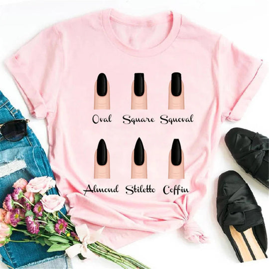 Frauen T Shirts Mode Frauen Cartoon Grafik Finger Nagel Nette Gedruckt Top T-shirt Weibliche T Shirt Damen Kleidung T-shirts Festival Outfits | Techno Shirts | Rave Clothing