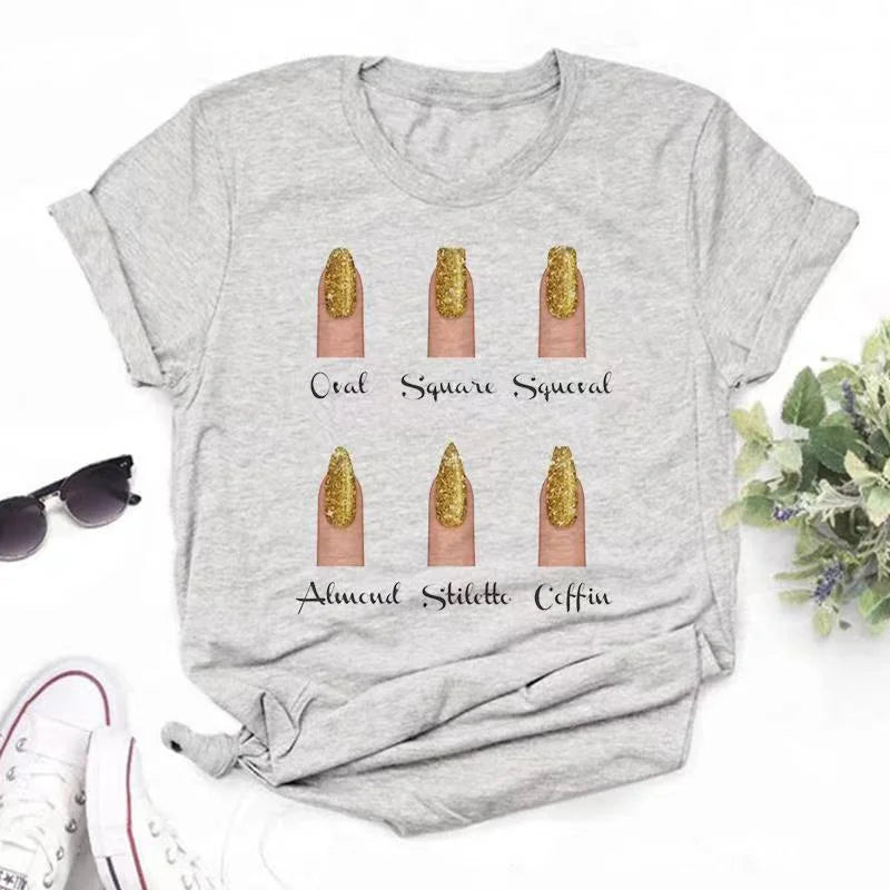 Frauen T Shirts Mode Frauen Cartoon Grafik Finger Nagel Nette Gedruckt Top T-shirt Weibliche T Shirt Damen Kleidung T-shirts Festival Outfits | Techno Shirts | Rave Clothing