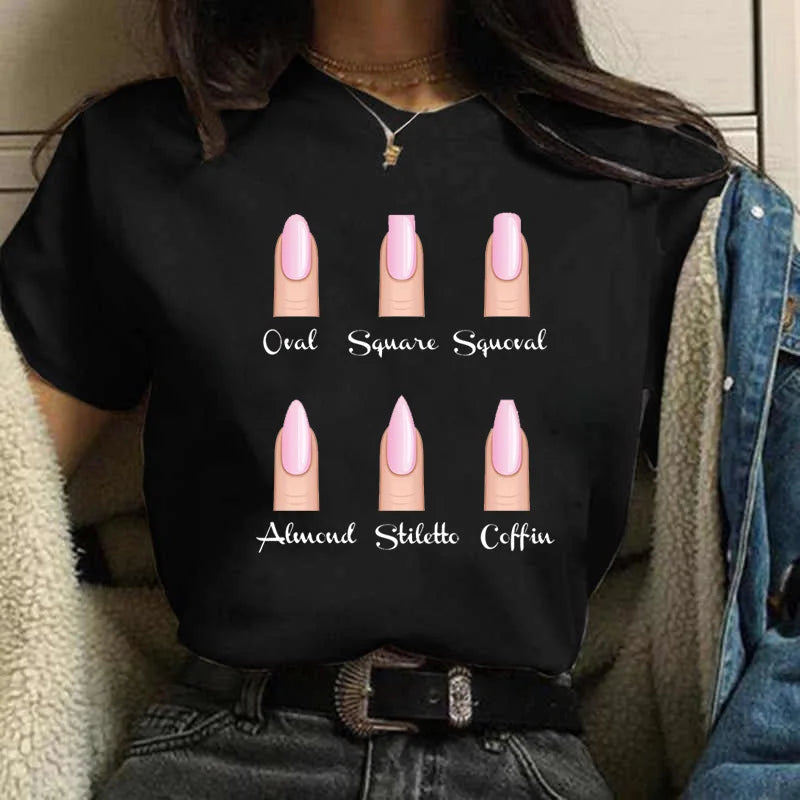 Frauen T Shirts Mode Frauen Cartoon Grafik Finger Nagel Nette Gedruckt Top T-shirt Weibliche T Shirt Damen Kleidung T-shirts Festival Outfits | Techno Shirts | Rave Clothing