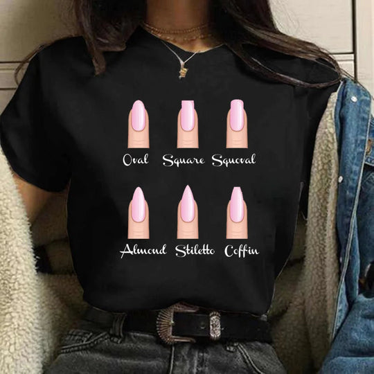 Frauen T Shirts Mode Frauen Cartoon Grafik Finger Nagel Nette Gedruckt Top T-shirt Weibliche T Shirt Damen Kleidung T-shirts Festival Outfits | Techno Shirts | Rave Clothing
