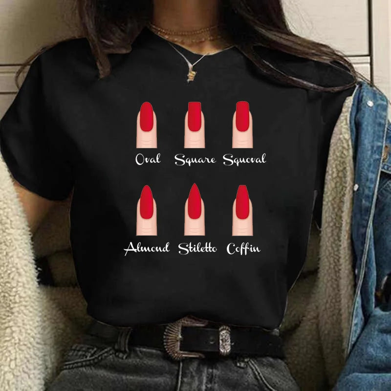 Frauen T Shirts Mode Frauen Cartoon Grafik Finger Nagel Nette Gedruckt Top T-shirt Weibliche T Shirt Damen Kleidung T-shirts Festival Outfits | Techno Shirts | Rave Clothing