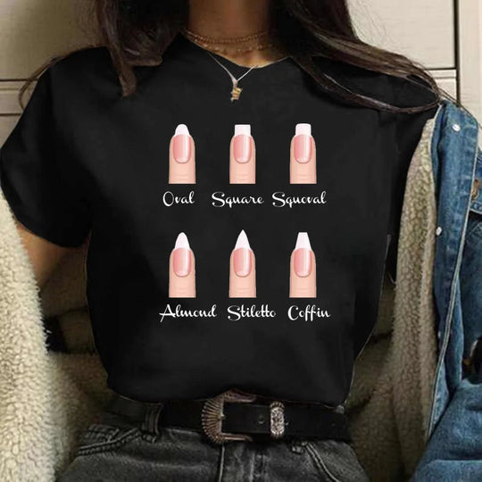 Frauen T Shirts Mode Frauen Cartoon Grafik Finger Nagel Nette Gedruckt Top T-shirt Weibliche T Shirt Damen Kleidung T-shirts Festival Outfits | Techno Shirts | Rave Clothing