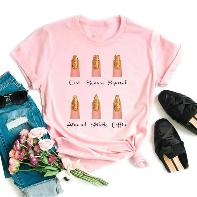 Frauen T Shirts Mode Frauen Cartoon Grafik Finger Nagel Nette Gedruckt Top T-shirt Weibliche T Shirt Damen Kleidung T-shirts Festival Outfits | Techno Shirts | Rave Clothing