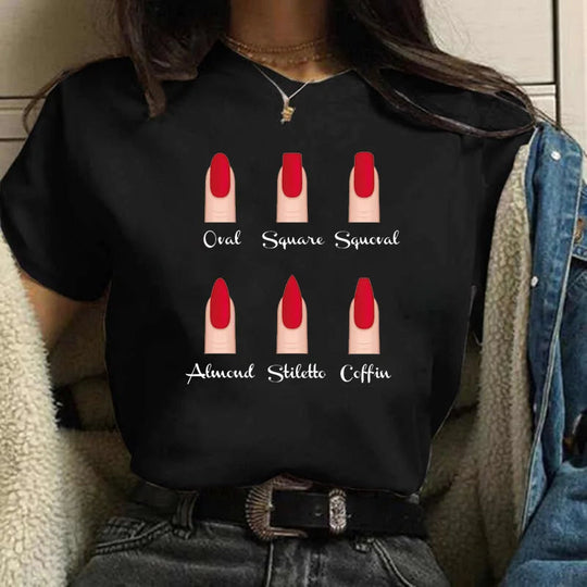 Frauen T Shirts Mode Frauen Cartoon Grafik Finger Nagel Nette Gedruckt Top T-shirt Weibliche T Shirt Damen Kleidung T-shirts Festival Outfits | Techno Shirts | Rave Clothing