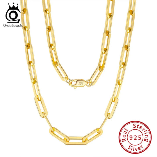 ORSA JEWELS 14K vergoldete echte 925er Sterlingsilber-Büroklammer-Halskette, 6/9,3/12 mm Gliederkette für Damen und Herren, Schmuck SC39 Festival Outfits | Techno Shirts | Rave Clothing