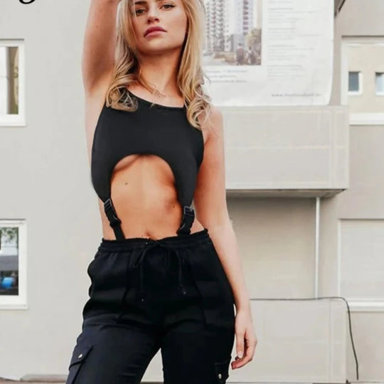 Darlingaga Streetwear aus geschnitten Rave sexy Bodysuit heiße Schnalle Tank hohe Taille weiblichen Körper Sommer Festival Party Bodysuit ein Stück FESTIVAL OUTFITS & STREETWEAR